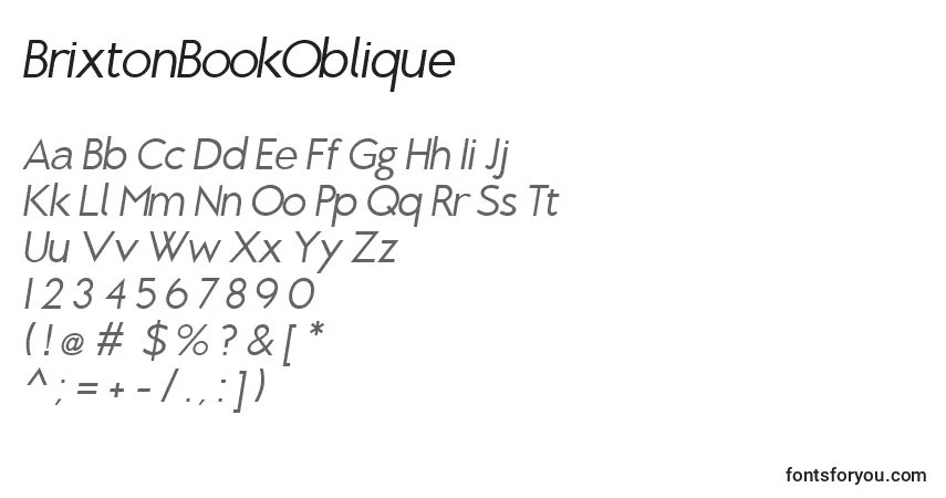 Czcionka BrixtonBookOblique – alfabet, cyfry, specjalne znaki