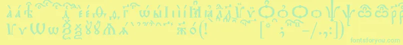 TriodionKucsSpacedout Font – Green Fonts on Yellow Background