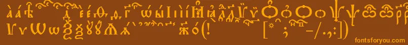 TriodionKucsSpacedout-Schriftart – Orangefarbene Schriften auf braunem Hintergrund