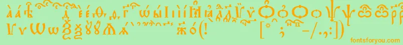 フォントTriodionKucsSpacedout – オレンジの文字が緑の背景にあります。