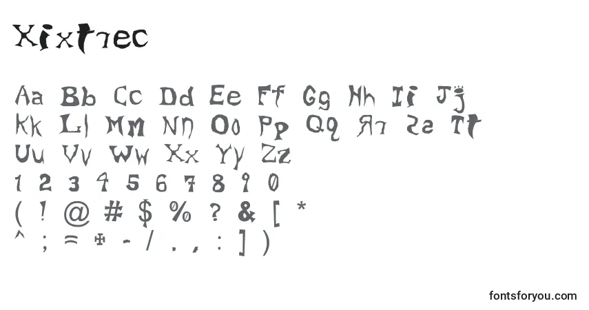 Czcionka Xixtrec – alfabet, cyfry, specjalne znaki
