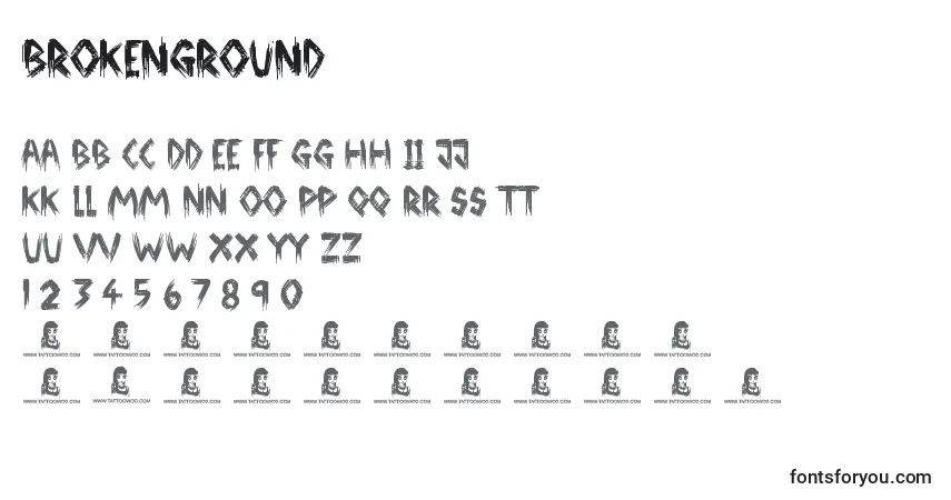 BrokenGround-fontti – aakkoset, numerot, erikoismerkit