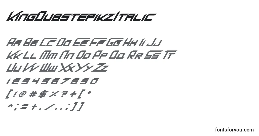 Schriftart KingDubstepikzItalic – Alphabet, Zahlen, spezielle Symbole