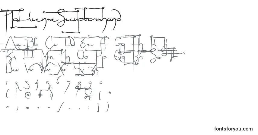 Schriftart NoLicenseSculptorshand – Alphabet, Zahlen, spezielle Symbole