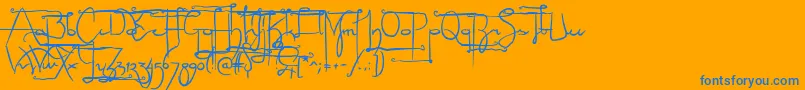 NoLicenseSculptorshand-Schriftart – Blaue Schriften auf orangefarbenem Hintergrund