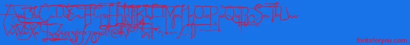 NoLicenseSculptorshand-Schriftart – Rote Schriften auf blauem Hintergrund