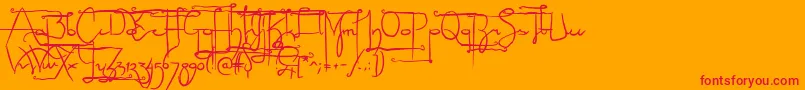 NoLicenseSculptorshand-Schriftart – Rote Schriften auf orangefarbenem Hintergrund