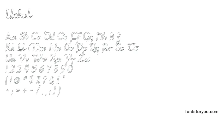 Schriftart Unkul – Alphabet, Zahlen, spezielle Symbole