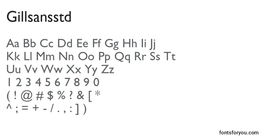 Czcionka Gillsansstd – alfabet, cyfry, specjalne znaki