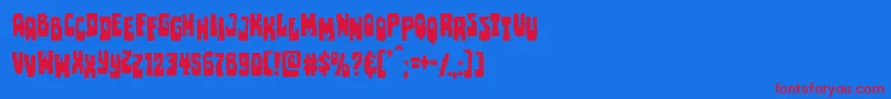 Pocketmonsterstag-Schriftart – Rote Schriften auf blauem Hintergrund