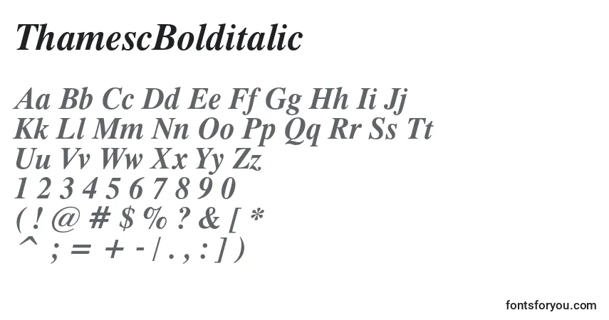 Czcionka ThamescBolditalic – alfabet, cyfry, specjalne znaki