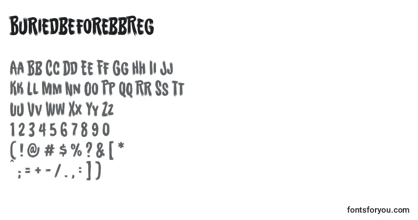 Czcionka BuriedbeforebbReg – alfabet, cyfry, specjalne znaki