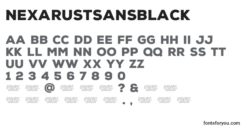 Шрифт NexarustsansBlack – алфавит, цифры, специальные символы