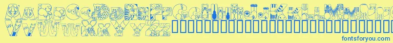 フォントCrazyzoo – 青い文字が黄色の背景にあります。