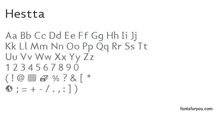Fuente Hestta - alfabeto, números, caracteres especiales