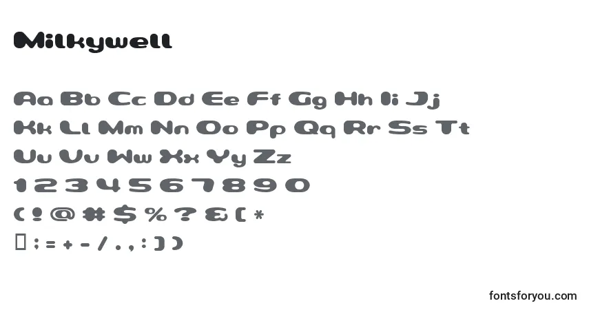 Czcionka Milkywell – alfabet, cyfry, specjalne znaki