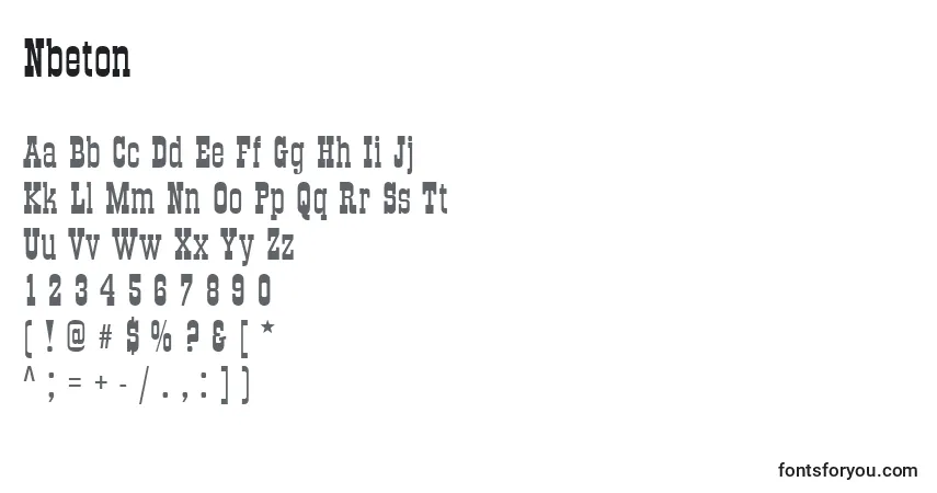 Czcionka Nbeton – alfabet, cyfry, specjalne znaki