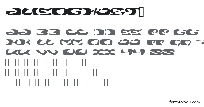 Czcionka AlienGhost2 – alfabet, cyfry, specjalne znaki