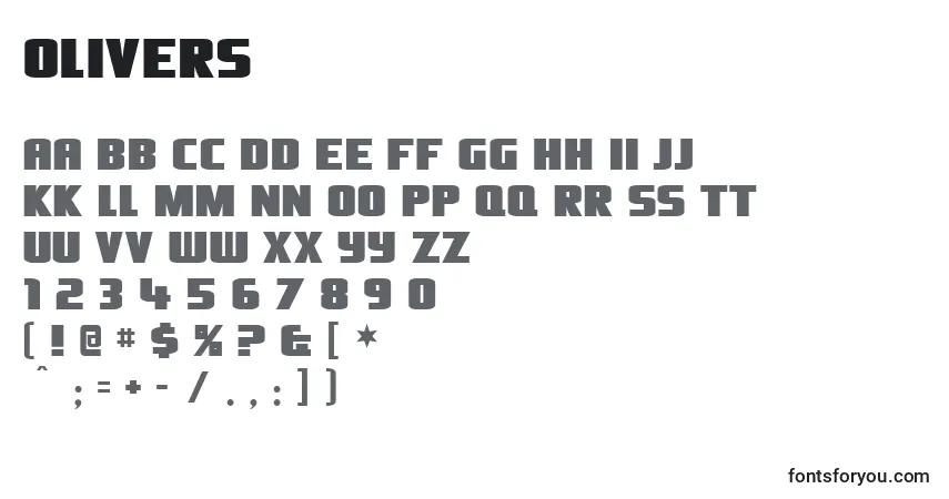 Olivers-fontti – aakkoset, numerot, erikoismerkit