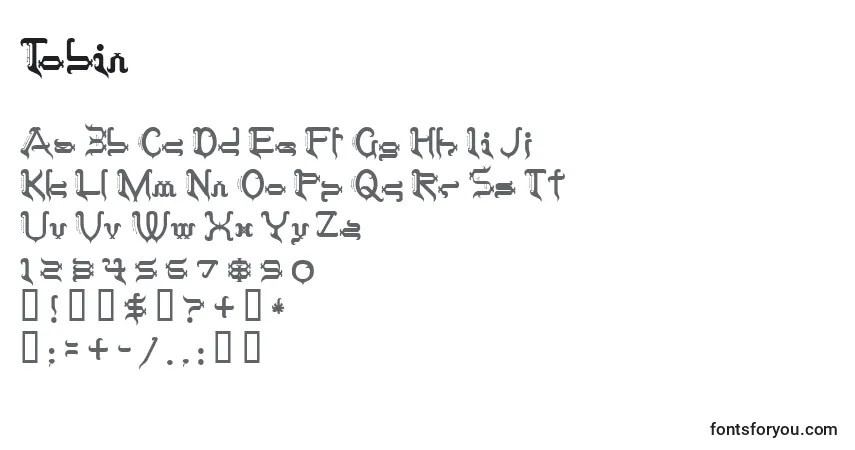 Czcionka Tobin – alfabet, cyfry, specjalne znaki