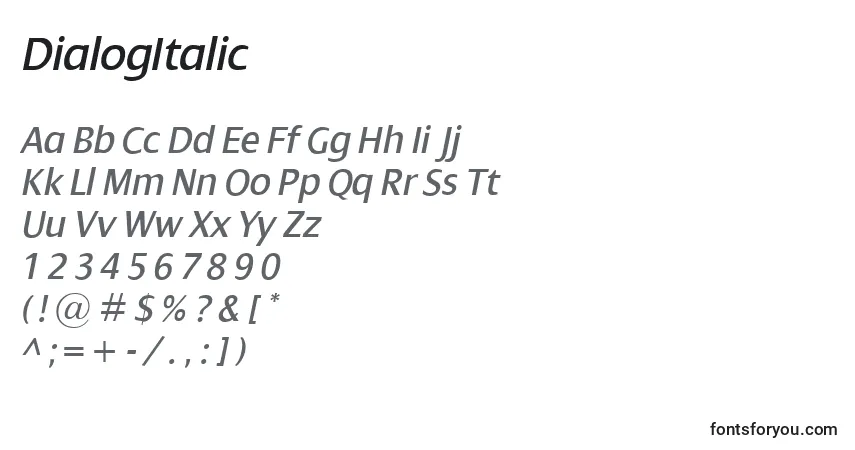 Schriftart DialogItalic – Alphabet, Zahlen, spezielle Symbole