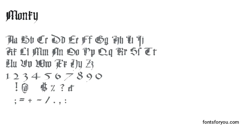 Czcionka Monky – alfabet, cyfry, specjalne znaki