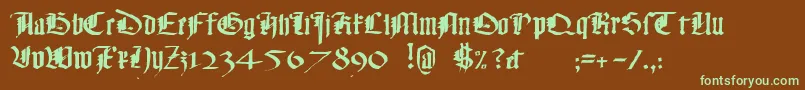 フォントMonky – 緑色の文字が茶色の背景にあります。