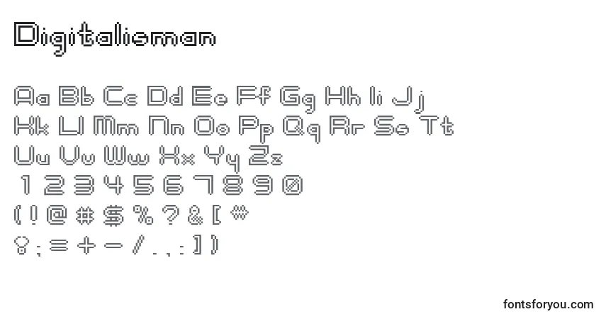 A fonte Digitalisman – alfabeto, números, caracteres especiais