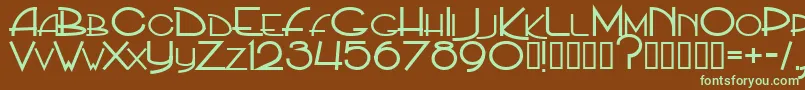 フォントPpHip20s – 緑色の文字が茶色の背景にあります。