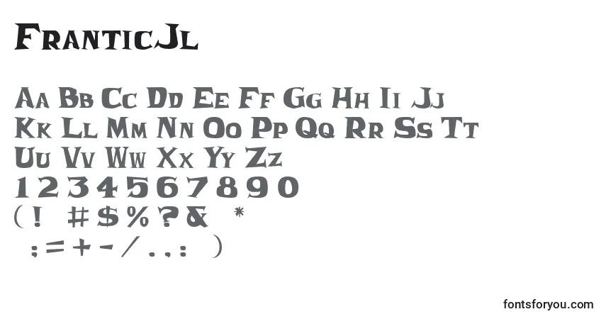 Schriftart FranticJl – Alphabet, Zahlen, spezielle Symbole