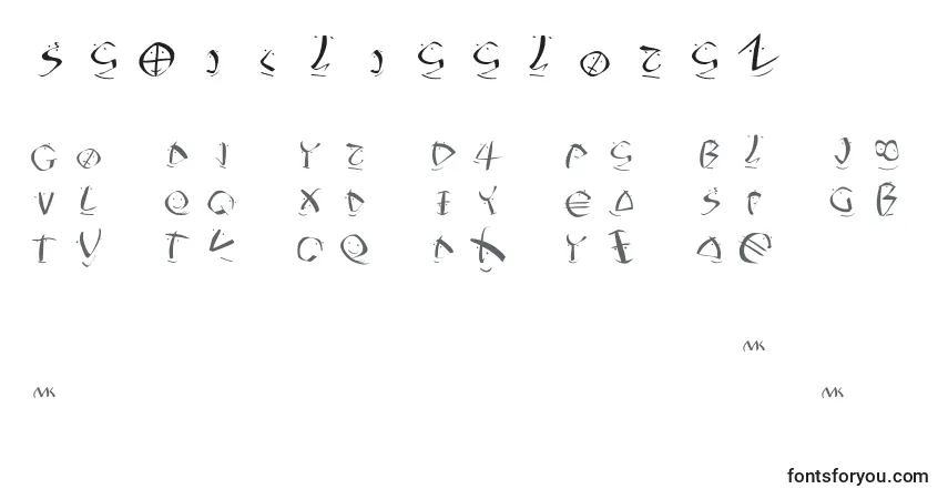 Czcionka Petrifreefaces – alfabet, cyfry, specjalne znaki