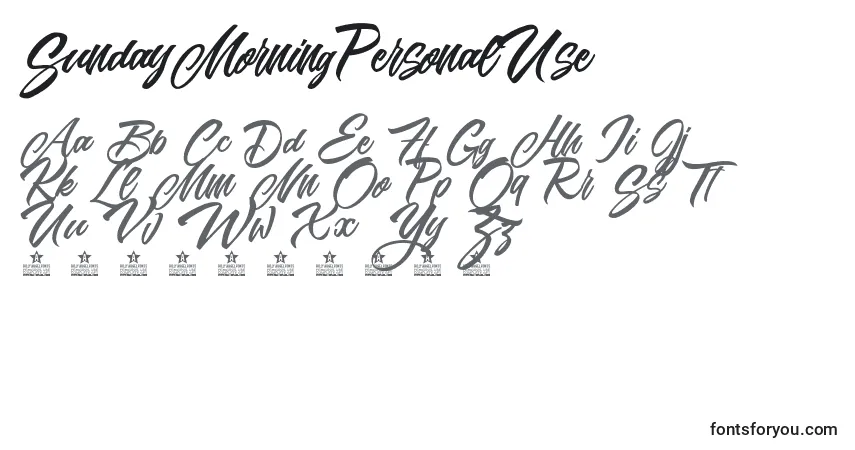 Schriftart SundayMorningPersonalUse – Alphabet, Zahlen, spezielle Symbole