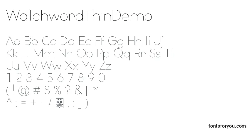 WatchwordThinDemo Font – alphabet, numbers, special characters