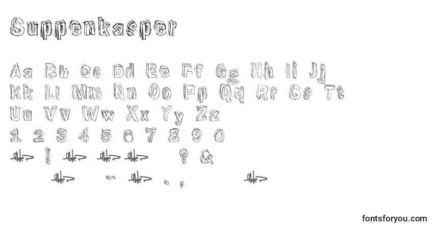 Czcionka Suppenkasper – alfabet, cyfry, specjalne znaki