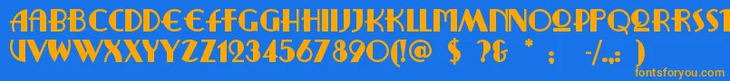 フォントRitzyremix – オレンジ色の文字が青い背景にあります。