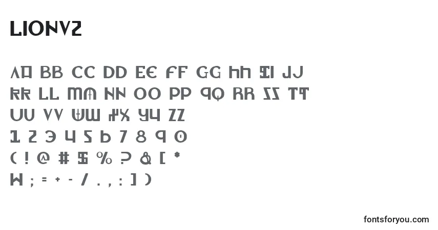 A fonte Lionv2 – alfabeto, números, caracteres especiais