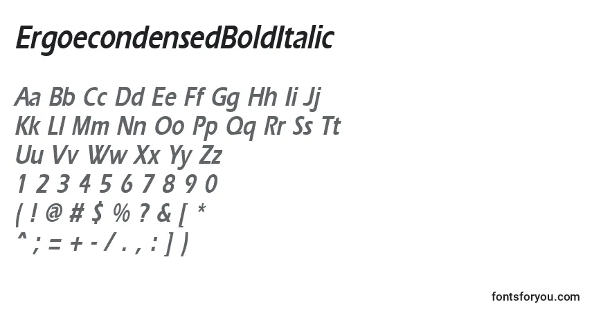 Czcionka ErgoecondensedBoldItalic – alfabet, cyfry, specjalne znaki