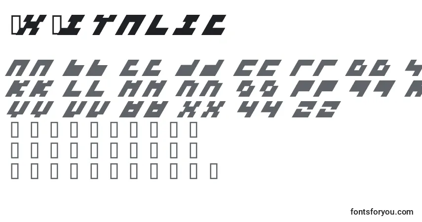 Schriftart 3x3Italic – Alphabet, Zahlen, spezielle Symbole