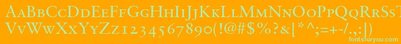 GaramondretrospectiveoldstylessismallcapsMedium-Schriftart – Grüne Schriften auf orangefarbenem Hintergrund