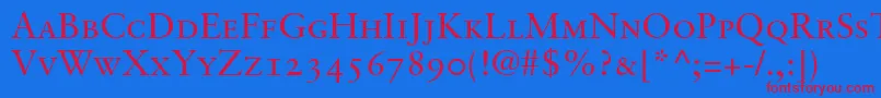 GaramondretrospectiveoldstylessismallcapsMedium-Schriftart – Rote Schriften auf blauem Hintergrund