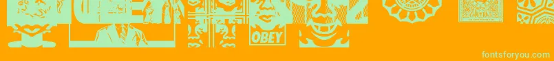 ObeyassortyCaps-Schriftart – Grüne Schriften auf orangefarbenem Hintergrund