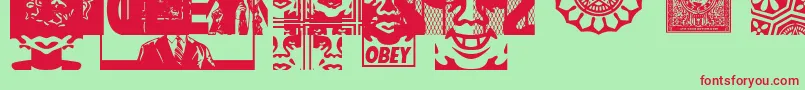 ObeyassortyCaps-Schriftart – Rote Schriften auf grünem Hintergrund