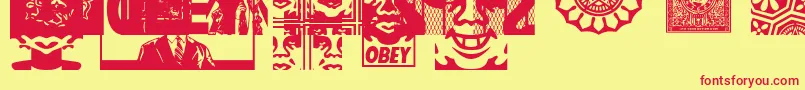 フォントObeyassortyCaps – 赤い文字の黄色い背景