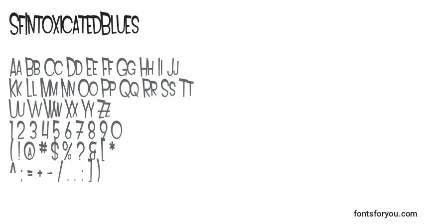 Czcionka SfIntoxicatedBlues – alfabet, cyfry, specjalne znaki