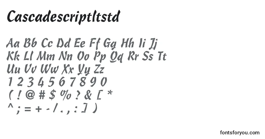 A fonte Cascadescriptltstd – alfabeto, números, caracteres especiais