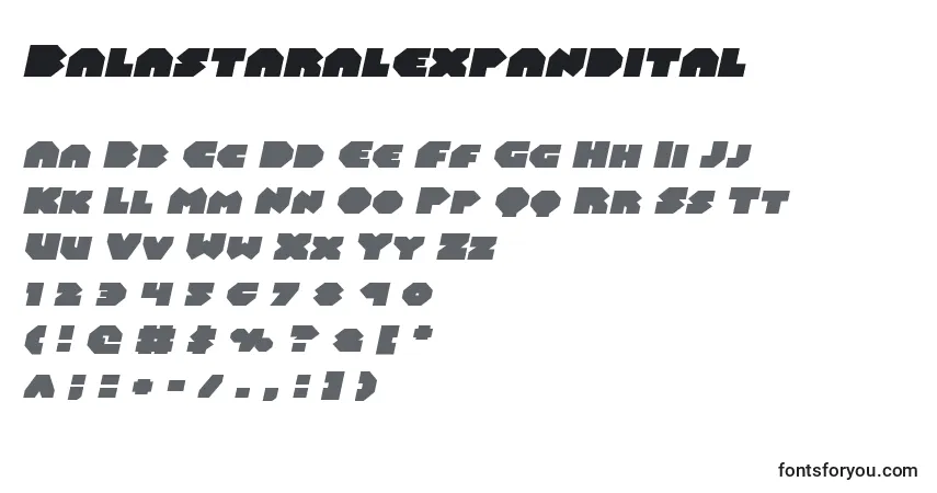 Schriftart Balastaralexpandital – Alphabet, Zahlen, spezielle Symbole