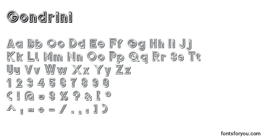 Fuente Gondrini - alfabeto, números, caracteres especiales