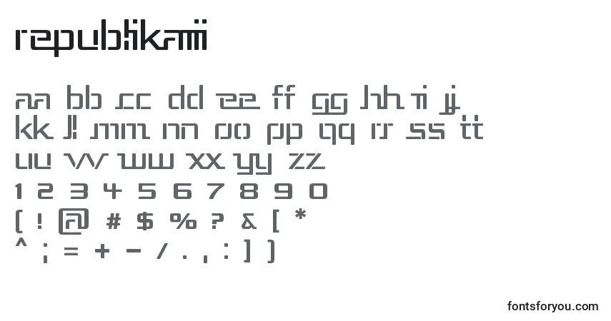 Fuente RepublikaIii - alfabeto, números, caracteres especiales