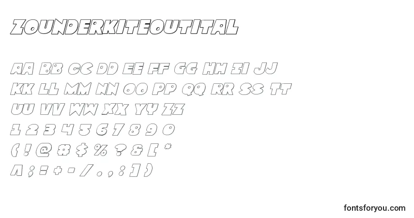 Czcionka Zounderkiteoutital – alfabet, cyfry, specjalne znaki