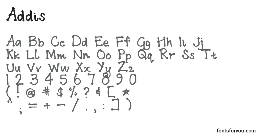 Schriftart Addis – Alphabet, Zahlen, spezielle Symbole